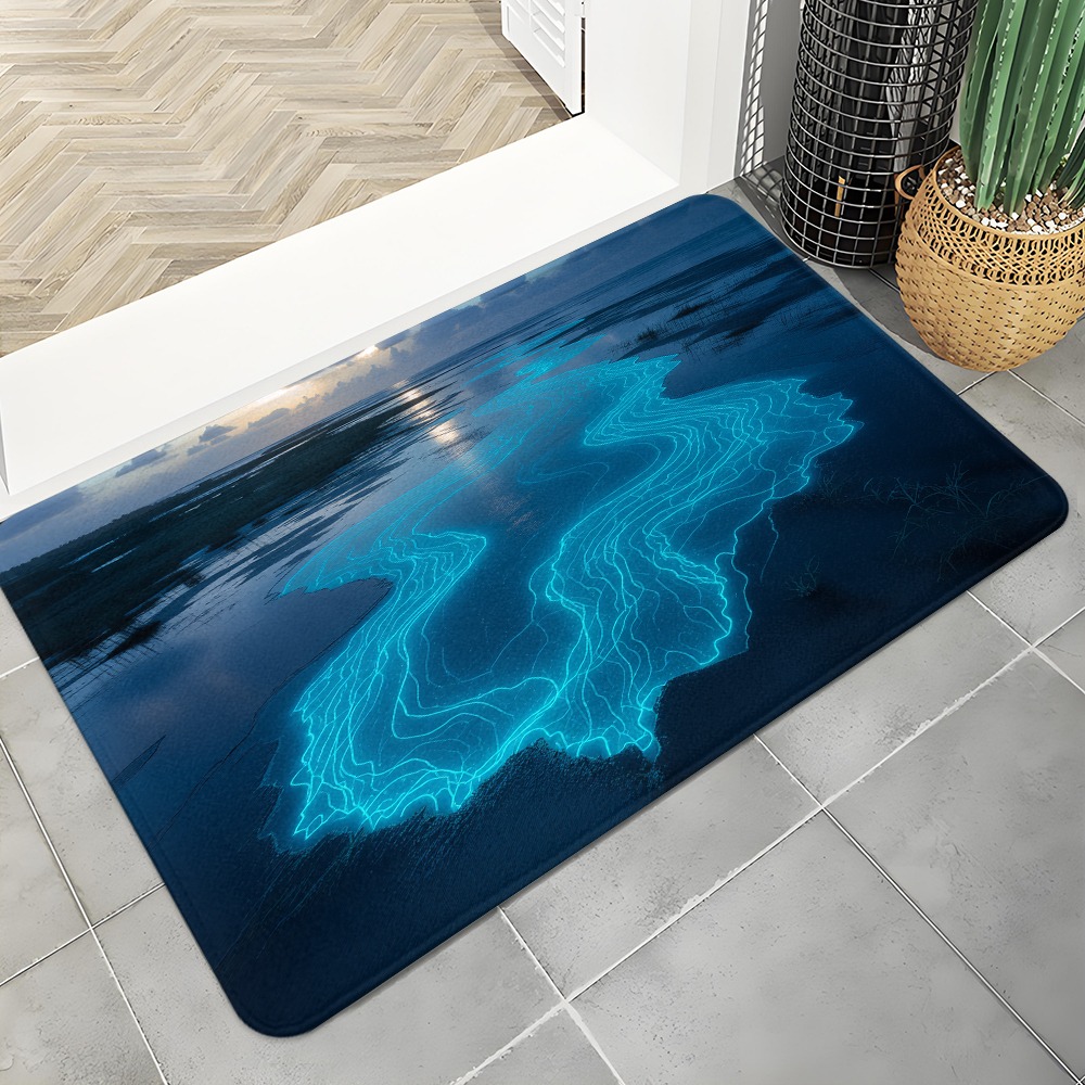 Office Tech Background - Abstract Topo Doormat Neon Blue Contour