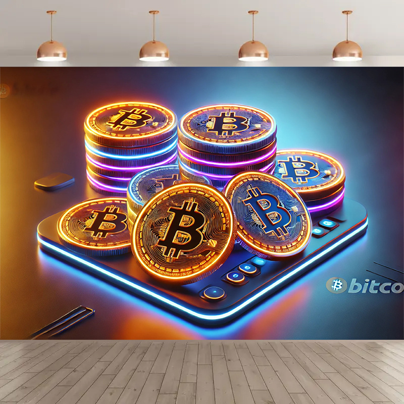 Crypto Bitcoin Tapestry, Neon  - огляд і ціна Office Tech Background