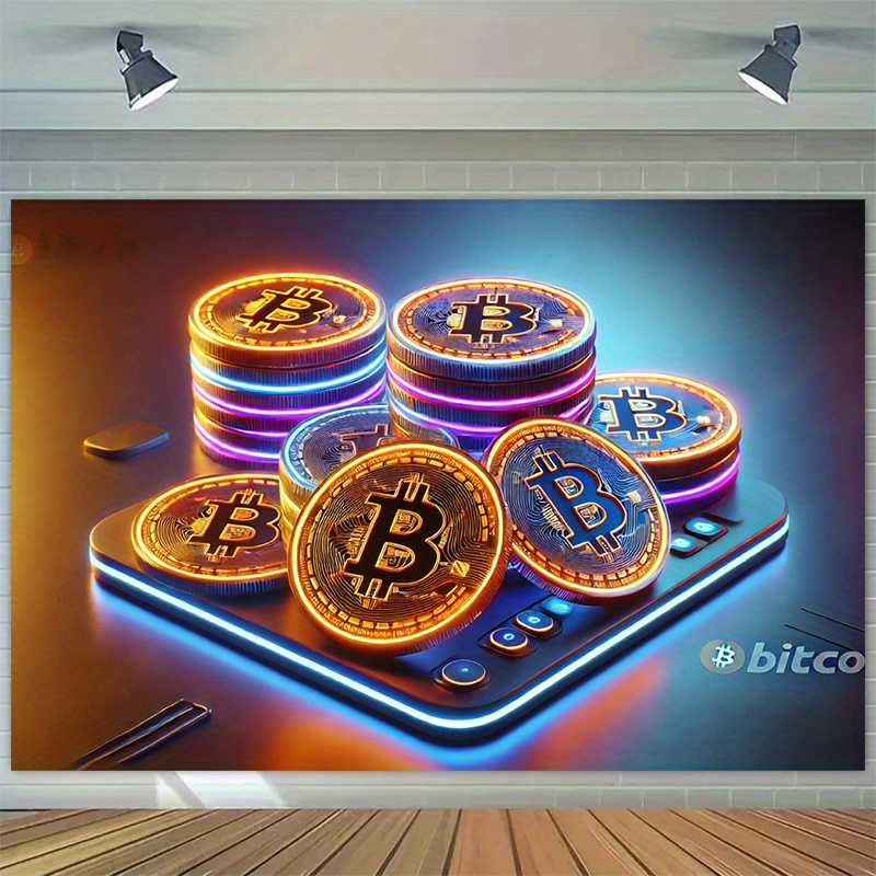 Crypto Bitcoin Tapestry, Neon  - огляд і ціна Office Tech Background